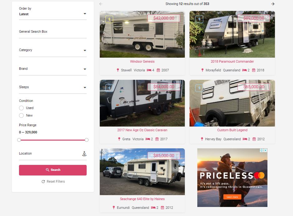 caravan sales listings